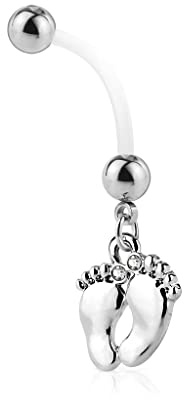 Paula & Fritz® Bauch-nabelpiercing Schwangerschafts-Piercing Baby-Füße Zirkonia Bio Flexibler Stab Bauch-Piercing Set Gold Silber Rose Nabel-Piercing