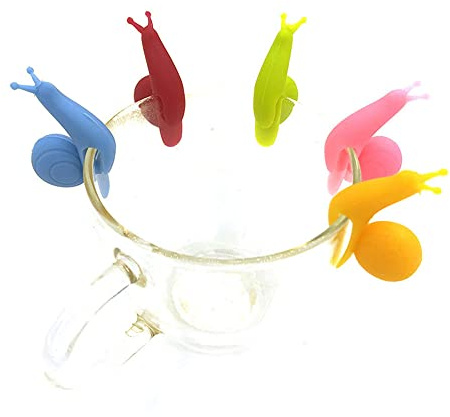 Golandstar 5pcs Set Silicone Snail Model Glass Marker Drink Wine Beer Glass Markers Charms Tags Identifier for Bar Party Family Drinking