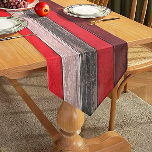 Runner Tavolo Lino Colorato Striscia Rustico Retrò Fienile Legno Texture Rosso Arancione Grigio 40x140cm Juta Runner Tavolo per Tavolo da Pranzo Agriturismo Festa Picnic Gratis Decorazione Cucina