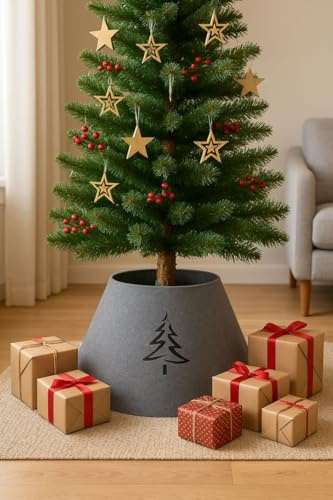 Filz Weihnachtsbaum Ständer Abdeckung – Hochwertige Baumständer Verkleidung, Modern & Elegant, Passend für Christbaumständer, Grau