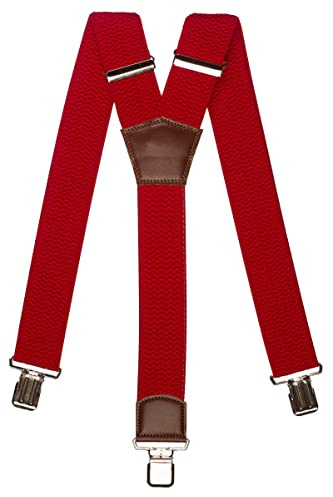 Olata Herren-Hosenträger in Y-Form, mit braunen Lederdetails, 50 mm | 50-mm-Hosenträger in Y-Form mit braunem Leder und starken Clips; sicherer Halt für Arbeit oder elegante Kleidung.