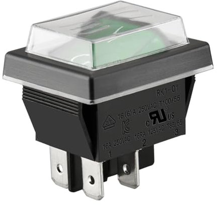 AUTOZOCO Interruptor Basculante DPST ON/OFF 4 pin, Interruptor Basculante DPST de Encendido y Apagado, Interruptor de Encendido/Apagado de Dos polos y Cuatro Terminales, 250 V - 16A, PVC, Luz Verde