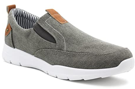 Dr Keller Mens Canvas Denim Slip On Trainers Elastic Twin Gusset Casual Flat Low Top Sneaker Pumps (Grey, UK_Footwear_Size_System, Adult, Men, Numeric, Medium, Numeric_9)