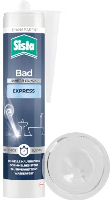Sista Bad Express Sanitär Silikon, für das Bad, wasserfestes Silikon für viele Materialien*, Dichtmasse mit schneller Hautbildung, 1x280ml Kartusche, transparent