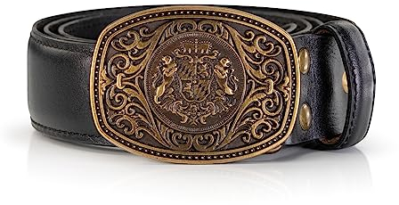 Herren Trachtengürtel Nappa schwarz - Echtleder Trachten Gürtel für Lederhosen aus Wildbockleder mit Metall-Schnalle Tobias (BW 110 (54-56))