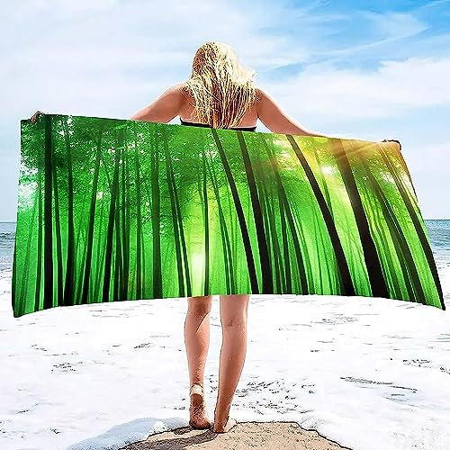 Microfibre Beach Towel Quick Dry Beach Towels Sand Free Lightweight Bath Towel For Swimming Pool Bath Camping Oversized Travel Towel Blanket For Women Men, Green Bamboo Forest Landscape Xxl 150-7W0P