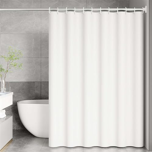 Heavyoff Wasserdichter Duschvorhang, Anti-schimmel Duschvorhänge, Waschbar Schnelltrocknend Textil, Plastik PEVA Badvorhang mit 12 Haken für Badezimmer Weiß, 120x200cm