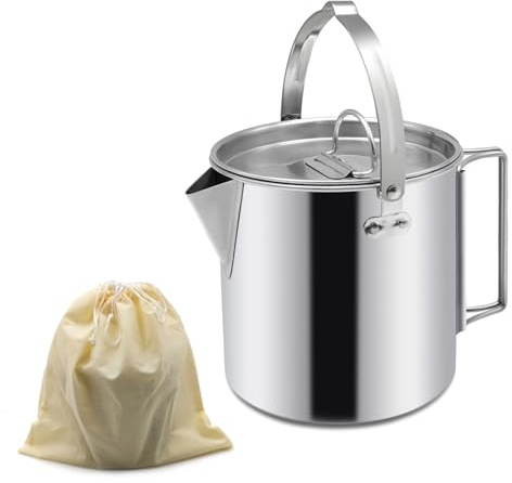 Zalaxt Cafetière portable de 1,2 l avec poignées et couvercles pour camping, randonnée, pique-nique, camping, randonnée, voyage, camping-car et chasse – Passe à la bouilloire