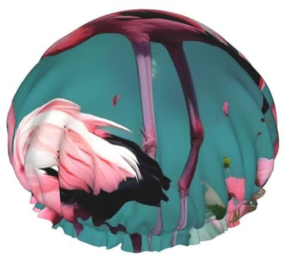 Flamingo-Blumen-Duschhauben mit einer doppelten Schicht halten Ihr Haar gut, egal ob Sie sie beim Duschen oder Baden verwenden.