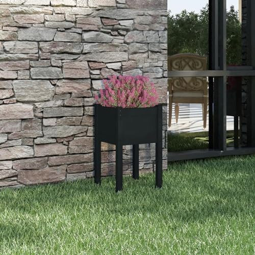 Gecheer Pflanzkübel Hochbeet Blumentopf Blumenkasten Pflanzkasten Pflanzbeet Gartenbeet Frühbeet Schwarz 40x40x70 cm Massivholz Kiefer