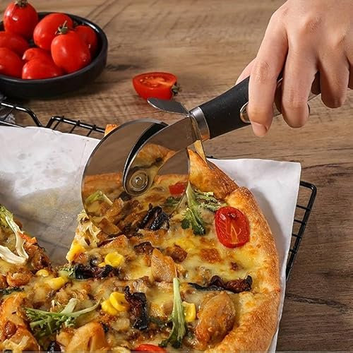 CHEFZOCO Cortador de pizza, Corta Pizza, Cortapizzas de Rueda, Corta Pizza Professional, Apto para lavavajillas, Mango Antideslizante, Rueda 9 cm diámetro acero inoxidable, Longitud 20 cm