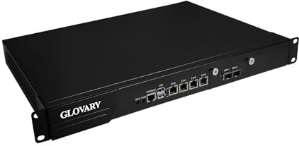 Glovary 19 Zoll Firewall Rackmount N305, 2 x 82599ES 10GbE SFP+, 4 x i226V 2.5GbE LAN, 19 OPNsense Router Appliance, Barebone, 1U AES-NI Hardware, HD+VGA Dual Display, 2 x Power