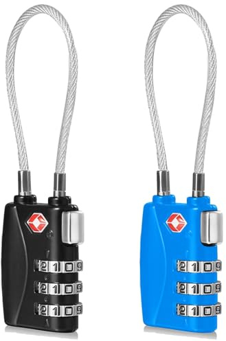 CFMOUR TSA-lås – 1, 2, 3, 4, 5, 6-pack 3-urtavla resekabel kombination säkerhetshänglås för resväska bagage väska kodlås – svart och blå (förpackning med 2)