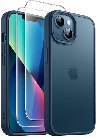 JETech 3 en 1 Funda Mate para iPhone 13 Mini 5,4 Pulgadas con 2 Protectores Pantalla Cristal Vidrio Templado, Carcasa Antigolpes Translúcida Esmerilada (Azul Tempestad)