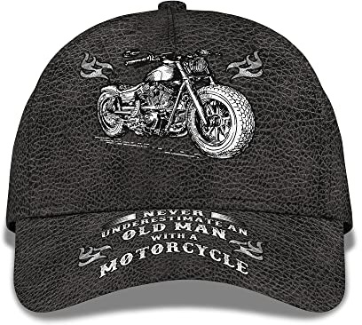 Sport Hat Biker Motorbike Hat 3D Never Underestimate an Old Man with A Motorcycle Cap Fashion Snapback Cap Unisex Solid Hats for Adult, Boys, Men
