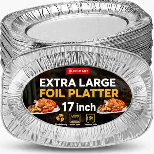 BLISSMART Foil Platters 10pk Large Aluminium Foil Platter Serving Party Trays Oven and Freezer Safe Reusable Serving Platter Set Recyclable Trays Multipack