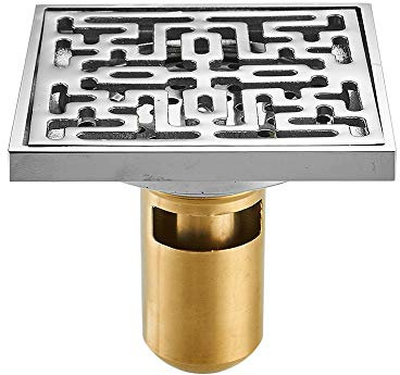 JXIPANUL Duschrinnen, 10 x 10 cm, quadratischer Messing-Chrom-Badezimmer-Bodenablauf, Balkon-Deodorant-Badewannen-Abflusssieb-Abdeckung, Abfallgitter, Chrom u (Chrome U)