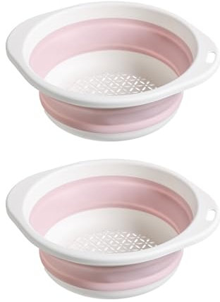 Surwin Lot de 2 Passoire Pliable, Silicone Passoire Cuisine,Compacte Passoire Cuisine Pliable, Passoire Retractable Passoire Pates, Portable Panier de Fruits (Rose)
