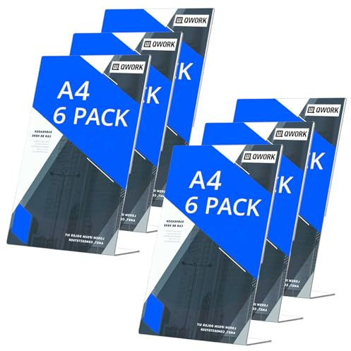 QWORK® Set di 6 Espositori da Tavolo A4 in Acrilico, Porta Trasparenti per Menu, Cartelli, Brochure e Volantini
