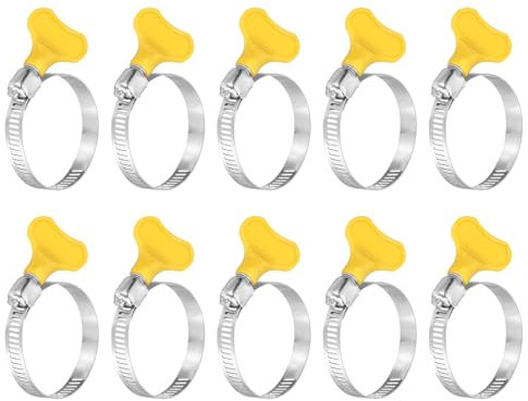 sourcing map 25Pcs Stainless Steel Hose Clamps Worm Gear Hose Clamp, 32-44mm(1-1/4 to 1-3/4) Adjustable Thumb Screw Key Type Clamps Fuel Line Clamps 8mm Bandwidth for Plumbing, Yellow