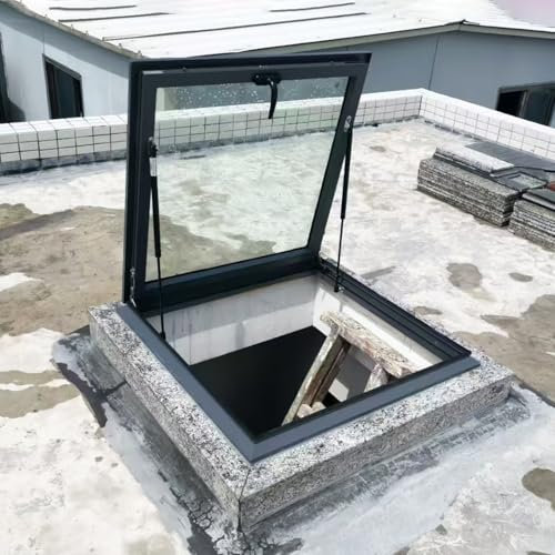 Claraboya Techo Claraboya de Aluminio con Soporte Hidráulico y Manija, Ventanas de Techo con Protección Contra El Viento y La Lluvia para Cobertizos, Lofts y Terrazas Acristaladas, Ventanas(70x70cm/27