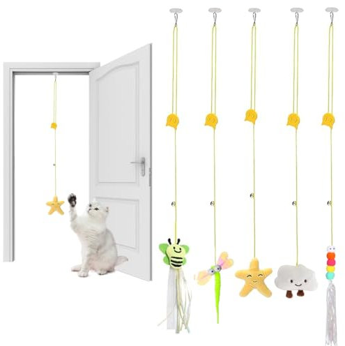 svpfuo 5 Pièce Jouet Chat, Jouet pour Chat, Jouets pour Chats, Plume Très Résistante Aux Morsures pour Les Chats, Bâton Taquin pour Chat Suspendu. Bâton Taquin Jouets Taquinerie pour Chats