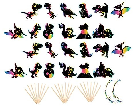 Generisch 2 Sätze Dinosaurier-kratzmalerei Kratzbilder Rubbelkarten-art-kit Diy Karten Cartoon-kratzbrett Gastgeschenk Rubbelkarten Kunsthandwerk Papier