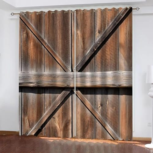 HNYDM Verdunkelungsvorhänge für Schlafzimmer, kreative Vintage-Holztür, günstige, Moderne Vorhänge für Fenster, Wohnzimmer-Dekor, 2 Stück WxH/2x130x245cm Vorhang Blickdicht
