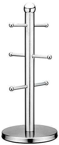 ESTCNK Soporte plateado para 6 tazas de café, cocina, té, soporte moderno para colgar tazas, estante de acero inoxidable