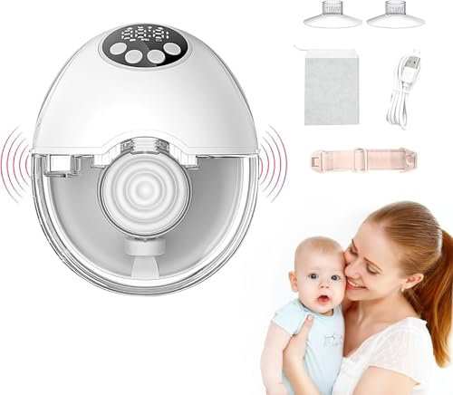 Elektrische Milchpumpe, 210ML Milchpumpe Elektrisch Tragbar Freihändig mit 4 Modi und 12 Saugstufen Automatischen Sprachansagen, LED-Display, mit 21/24 mm komfortabler Flansch (Weiß)