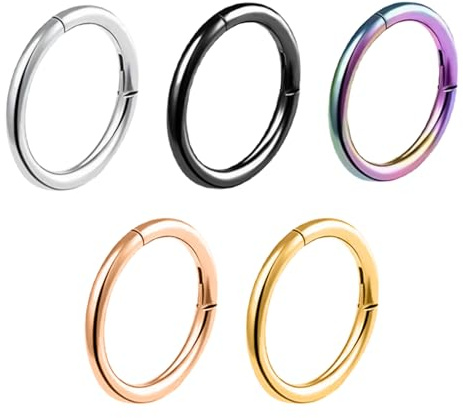 5-Stück Nasenpiercing Ring,Hoop Nasenring 8mm,Nostril Piercing Ring Set,Lippenpiercing ring Dünn,Nasenringe Nasenpiercing,Septum Piercing Septumringe für Damen Männer Silber,Gold,Schwarz,Roségold,Bunt