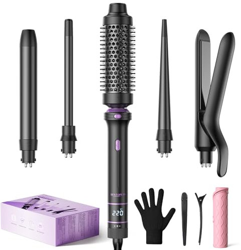 BESTOPE PRO Ferro arricciacapelli, set di ferro arricciacapelli 5 in 1 con piastra, spazzola termica, 3 ferri arricciacapelli in ceramica, 13 temperature, Nero