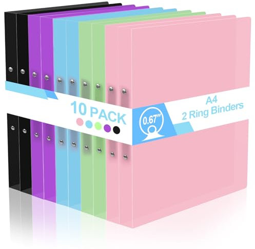 Ringbuch A4,10 Stück A4 Ringordner Kunststoff Mit 2 Ringen 26 mm Rückenbreite Für 85 Blatt, A4 Ringordner Ringbuch für Schule, Zuhause, Studium & Haushalt (5 Farben)