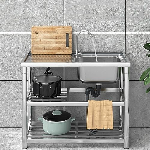 Lavandino esterno in acciaio inox per uso commerciale – Lavandino da 90 cm a sinistra per ristorante, cucina, terrazzo, accessori da cucina durevoli e versatili