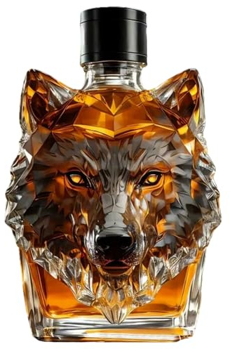 Whiskey Bottle, 350ml Artistic & Elegant Wolf Head Shaped Whiskey Decanter, Funny Unique Empty Glass Liquor Bottles for Dad Husband, Alcohol Loves Gifts, Wine Bottles
