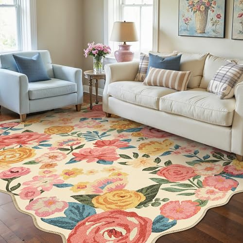 HUGEAR Modern Vardagsrum Matta Beige 140x200cm Blommönster