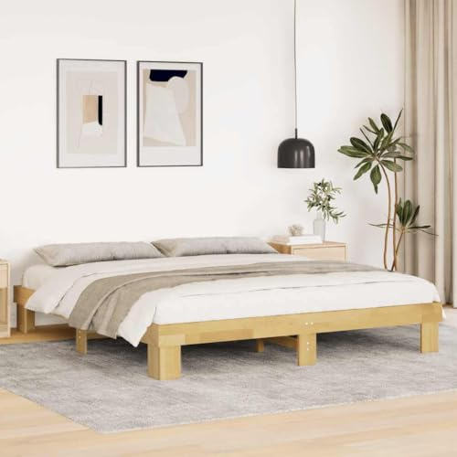Qnhdfrt Massivholzbett aus Eiche 180x200 cm mit Lattenrost und Stauraum Bettgestell aus massiver Eiche Robust und Langlebig für Schlafzimmer Gästebett oder Doppelbett