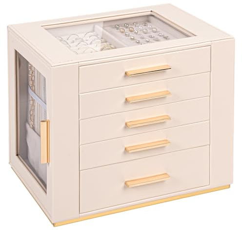 Yieseang Schmuckkasten,Schmuckkästchen Groß,Schmuckaufbewahrung Mädchen | Schmuck Organizer Schublade,Schmuckschatulle mit Glasdeckel,Jewelry Box für Ohrringe,Uhren,Ringe,Schmuckbox für Weihnachten