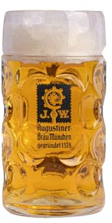 Augustiner Official 1 Litre Branded Glass Stein Beer Mug – Traditional German Oktoberfest Tankard
