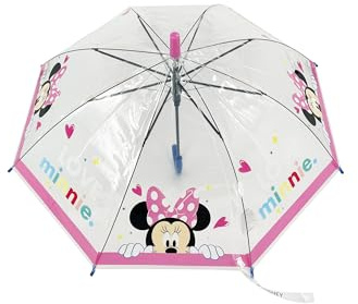 Disney Minnie Mouse Kinder Regenschirm transparent pink | Stockschirm Automatik mit Motiv | Leichter Mädchenschirm 68 cm Höhe 82 cm Durchmesser | Kinderregenschirm ab 3 Jahren