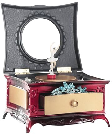 Caja de música de bailarina, organizador de joyas de cuerda, encantadora figura giratoria, cerradura integrada y espejos, elegante decoración de habitación artesanal, caja de música para niñas