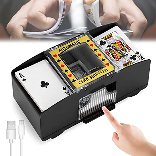 YUNYODA Kartenmischmaschine Elektrische, Mischmaschine Karten für 2 Kartensätze, Automatischer Kartenmischer Kartenmischgerät für 2 Decks UNO, Poker, Skip BO & Viele Weitere Karten