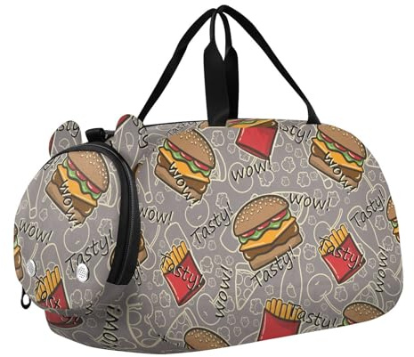 Tanztasche, Sporttasche für Mädchen, Jungen, Fast Food, Kinder-Sporttasche, Hamburgerreise, Reisetasche mit Namen, Wochenendtasche