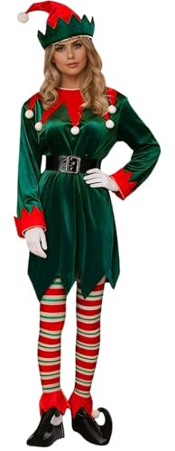 Genérico Costume di Natale sexy con abito natalizio cappello di Natale cintura guanti e scarpe set natalizio costume da clown elfo per performance donna