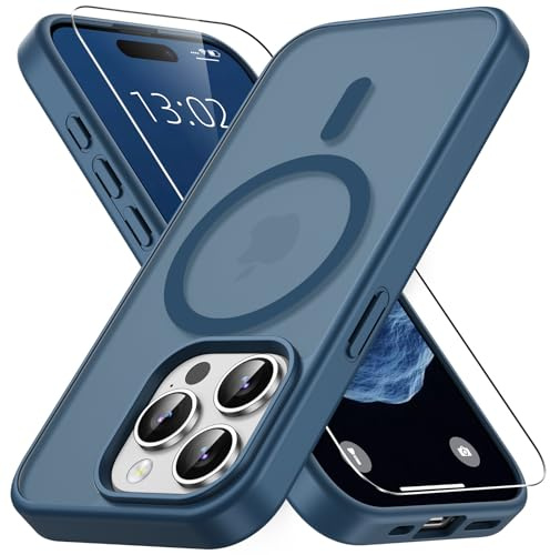 Vansdon Cover Magnetica per iPhone 15 Pro Max con 1 Pezzi Vetro Temperato | Blu, Compatibile con Magsafe, Protezione anticaduta di livello militare, Custodia Traslucida Opaca Sottile Antiurto