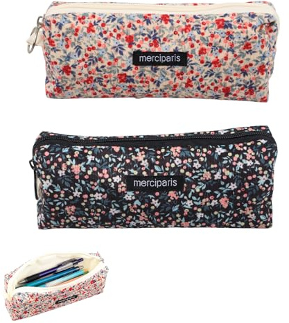2 Stück Federmäppchen Mäppchen Cord-Stoff Mäppchen Mädchen Federtasche | Große Kapazität Schlamppermäppchen Mädels Pencil Case für Schule,Büro,Teenager,Mädchen