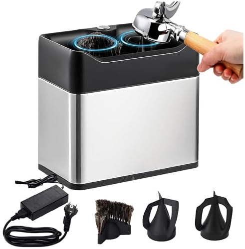 Pulitore Elettrico Per Portafiltro Da 58 Mm – Macchina Automatica Per La Pulizia Dei Fondi Di Caffè Con Raschietti E Testine A Spazzola, Alternativa Al Knock Box Per Caffè Espresso A Mani Libe silver