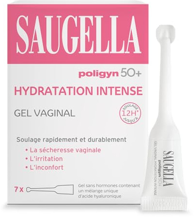 Saugella Poligyn 50+ Gel Vaginal Hydratation Intense – Dispositif Médical sans Hormones – Sécheresse & Irritations Vaginales liées à la Ménopause – Acide Hyaluronique – 7 Unidoses 4 ml