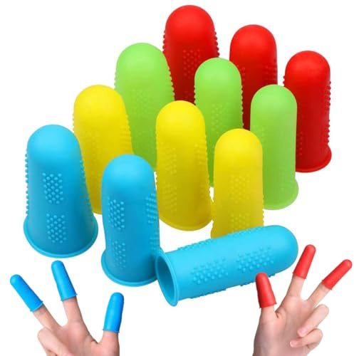 QEXUJOW Ditali per cucito,Set da 12 pezzi di copridita in silicone colorati, cappucci protettivi in gomma antiscivolo, per cucito, scrittura, adesivo termofusibile