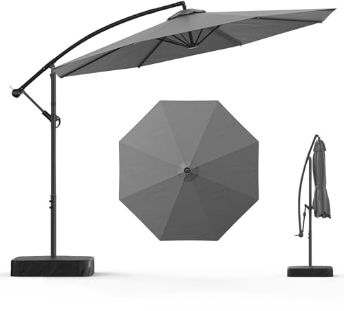 SUNYRISY Ampelschirm 300 cm Sonnenschirm mit Ständer für Garten, Terrasse, Balkon, Groß Sonnenschirme Marktschirm mit Kurbel, 360° drehbar leicht zu kippen und Kurbel, Grau